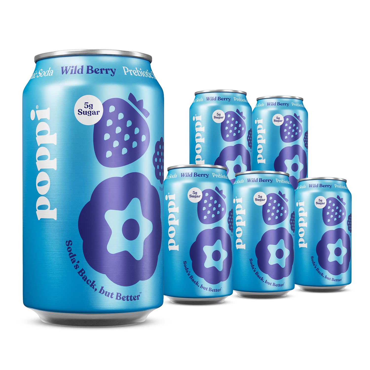 Broadway Candy Poppi Sparkling Prebiotic Soda (Pack of 6, Wild
