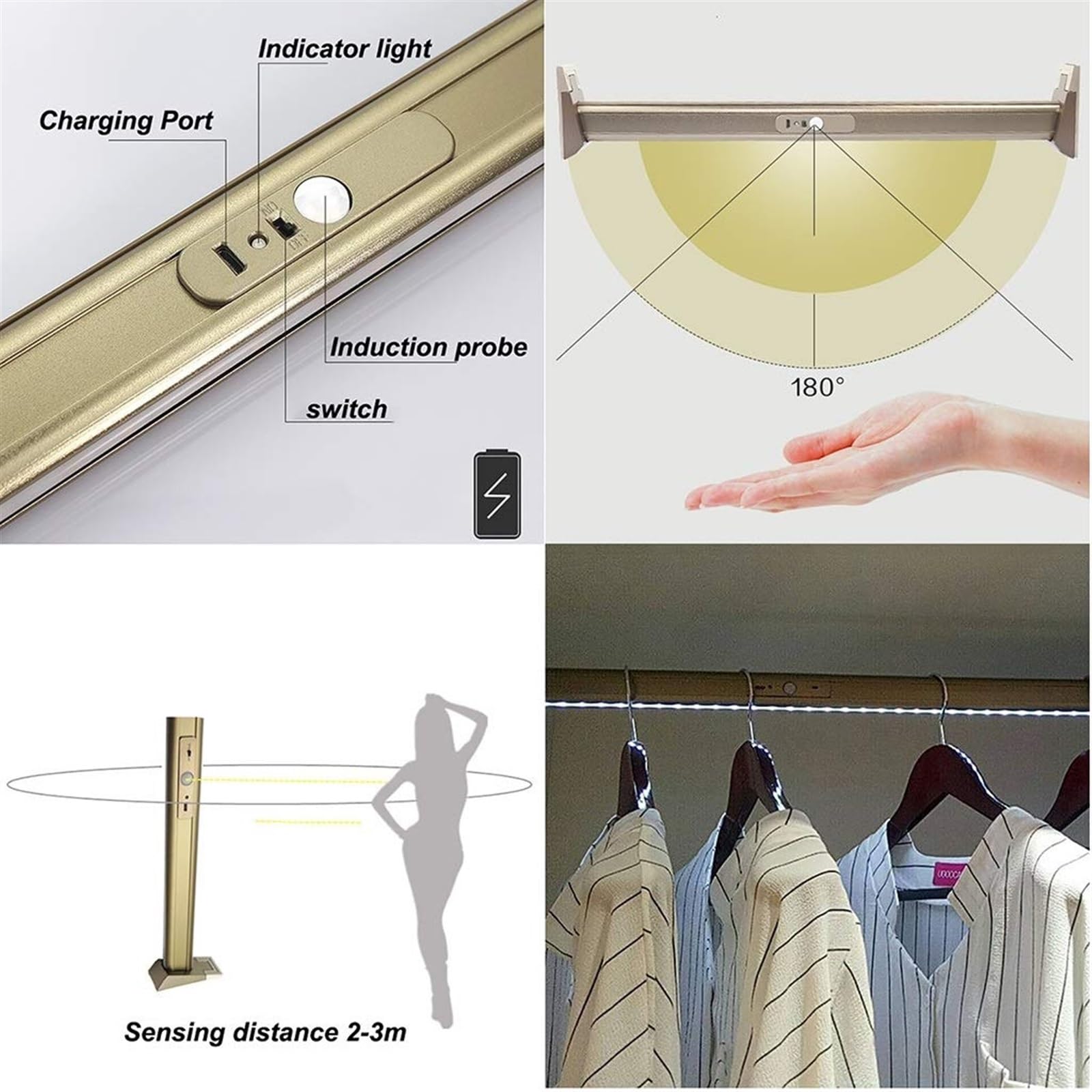 Clothing Rail 40-130cm Closet Rod With Led Lighting, Black Metal Closet Rod  Second Hanging Bar For Closet, image size:1600x1600