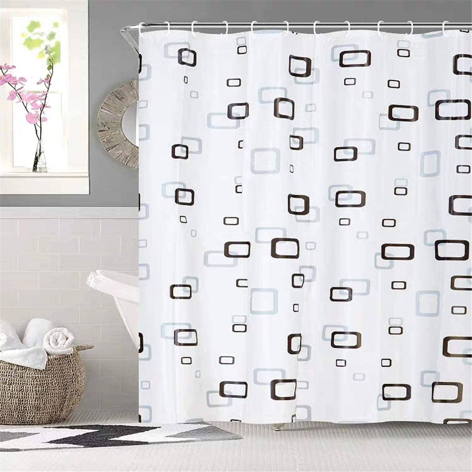 WANGSOARWaterproof Shower Curtain Mould and Mildew Bathroom Shower Curtain with 12 White Plastic Hooks for Bath Tub,180 x 180 cm /70.9 x 70.9in