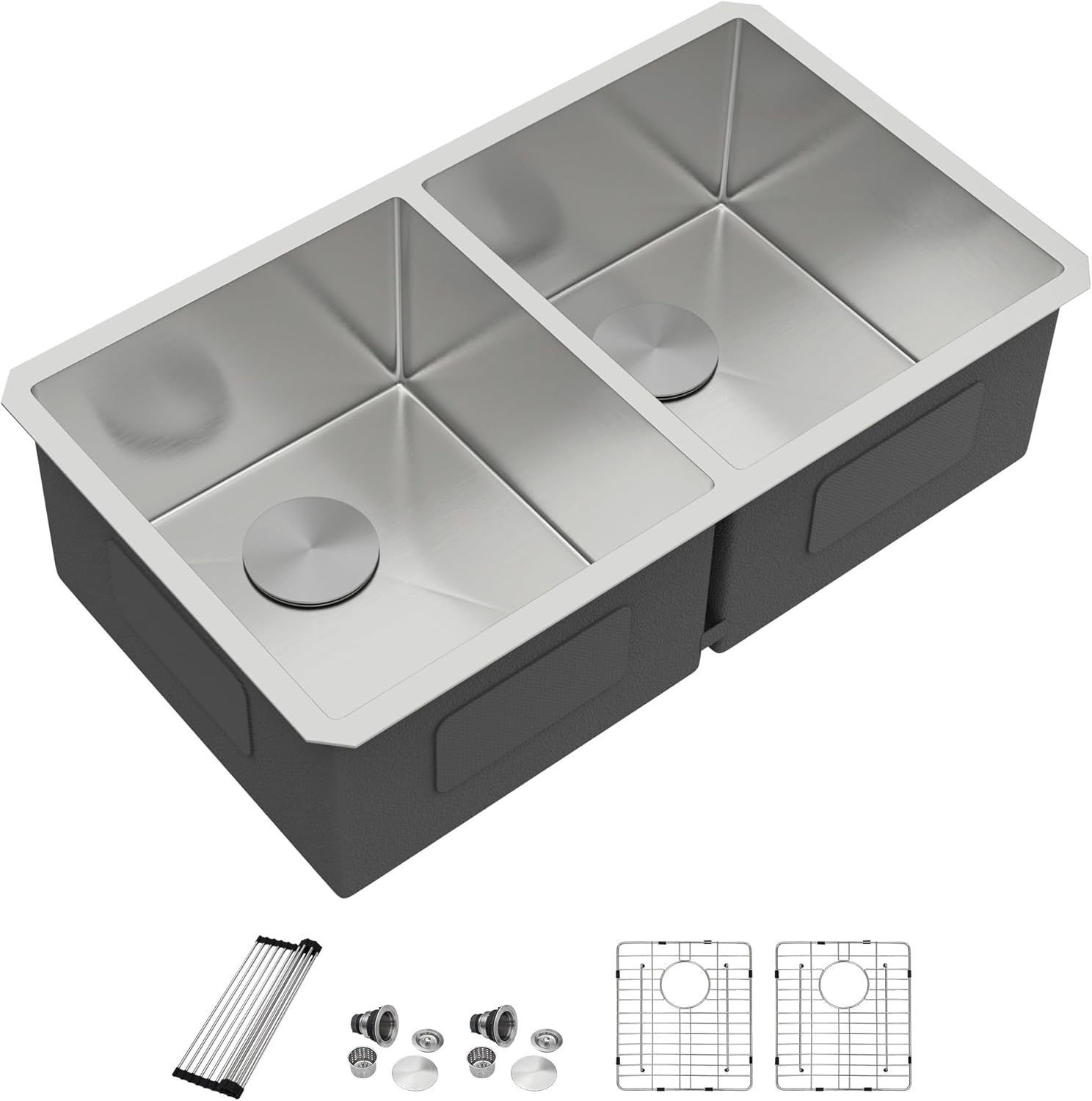 Dcolora 36" Extra Large Double Bowl Kitchen Sink Undermount 50/50 Split 16 Gauge 304 Stainless Steel Double Sinks, Round Corner 36"x19"x10" DC-U7740