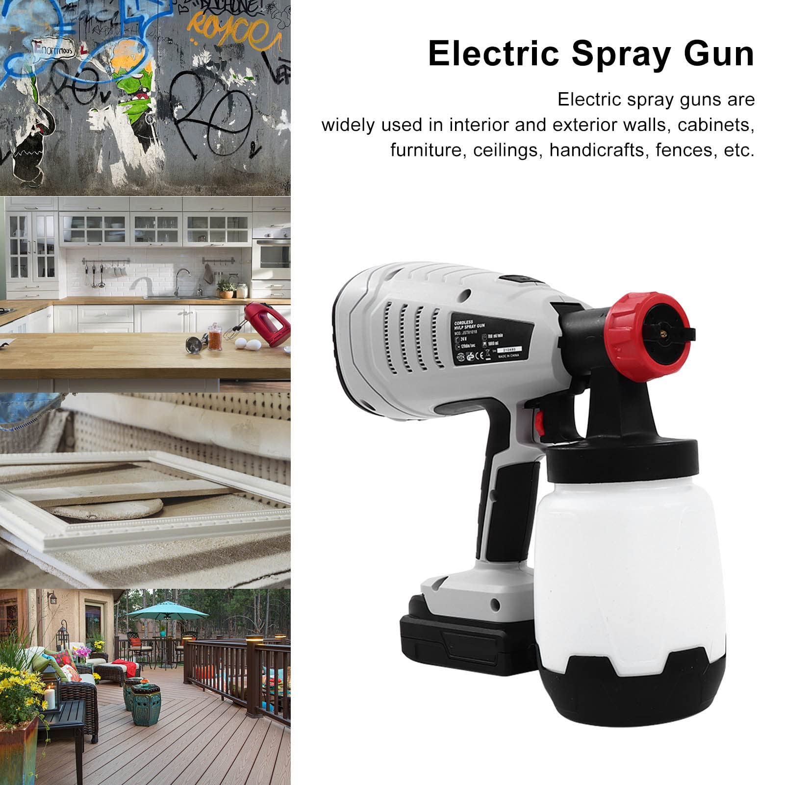 ViaGasaFamido Pistolet de Peinture sans Fil, Godet de 1000 ML, 800 W,
