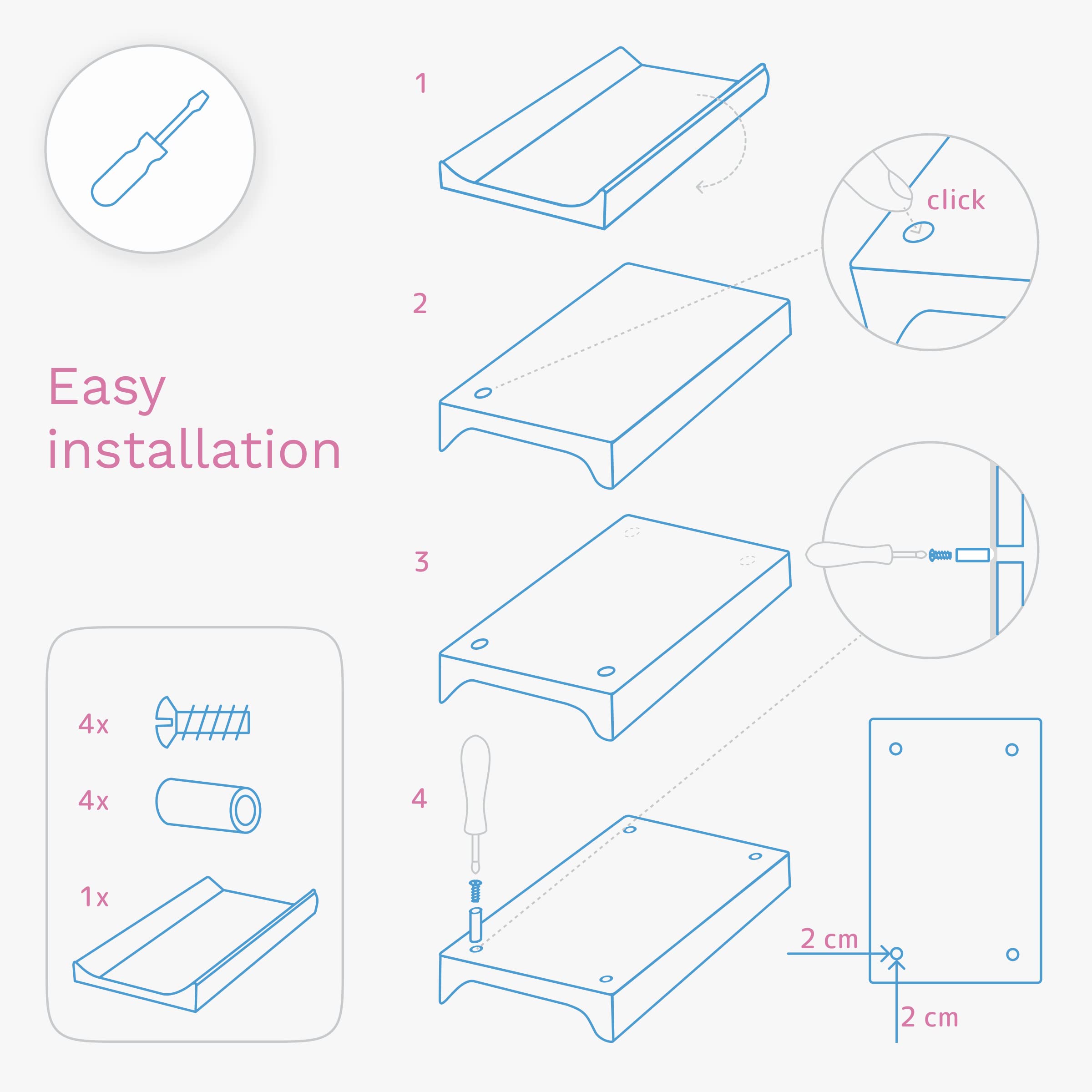 Baby Hard Base Changing Mat/Top Changer 70x50 cm fits 120x60 cm Cot Unisex Wedge Anti Roll Nappy Newborn Baby Waterproof Changing Mat with Raised Edges (Garden) — view 6
