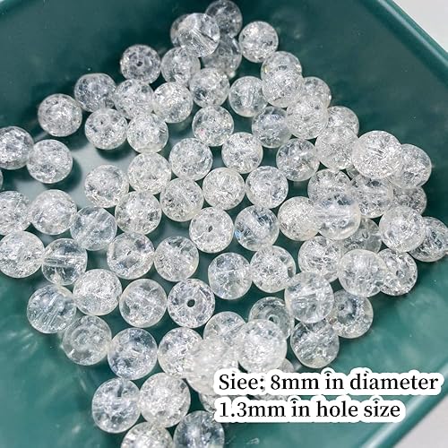 Miniatura 3 de 100 cuentas de cristal agrietado redondas de 0.315 pulgadas (0.315 in), espaciadoras de cristal para manualidades, cuentas para hacer joyas,
