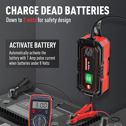 Miniatura 5 de Sailnovo Cargador de batería de 10 A, cargador inteligente de goteo de 6 V 12 V, 10 etapas y 14.6 voltios LiFePO4 Mantenedor de batería automático