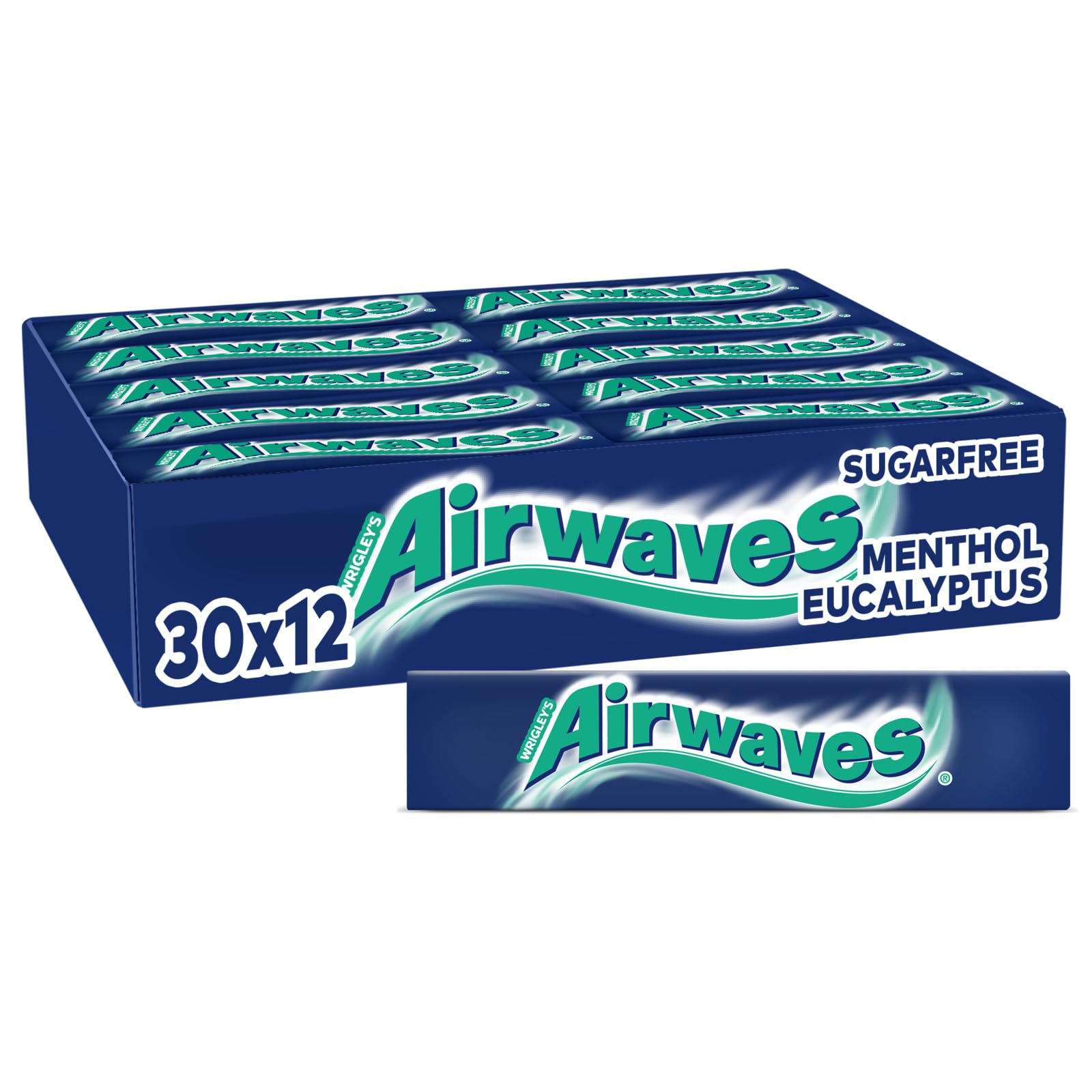 Airwaves Kaugummi Zuckerfrei, Menthol Eukalyptus Gum, 30 x 12 Dragees, Großpackung Chewing Gum, Kaugummi ohne Zucker mit Minz Frische (360 Dragees)