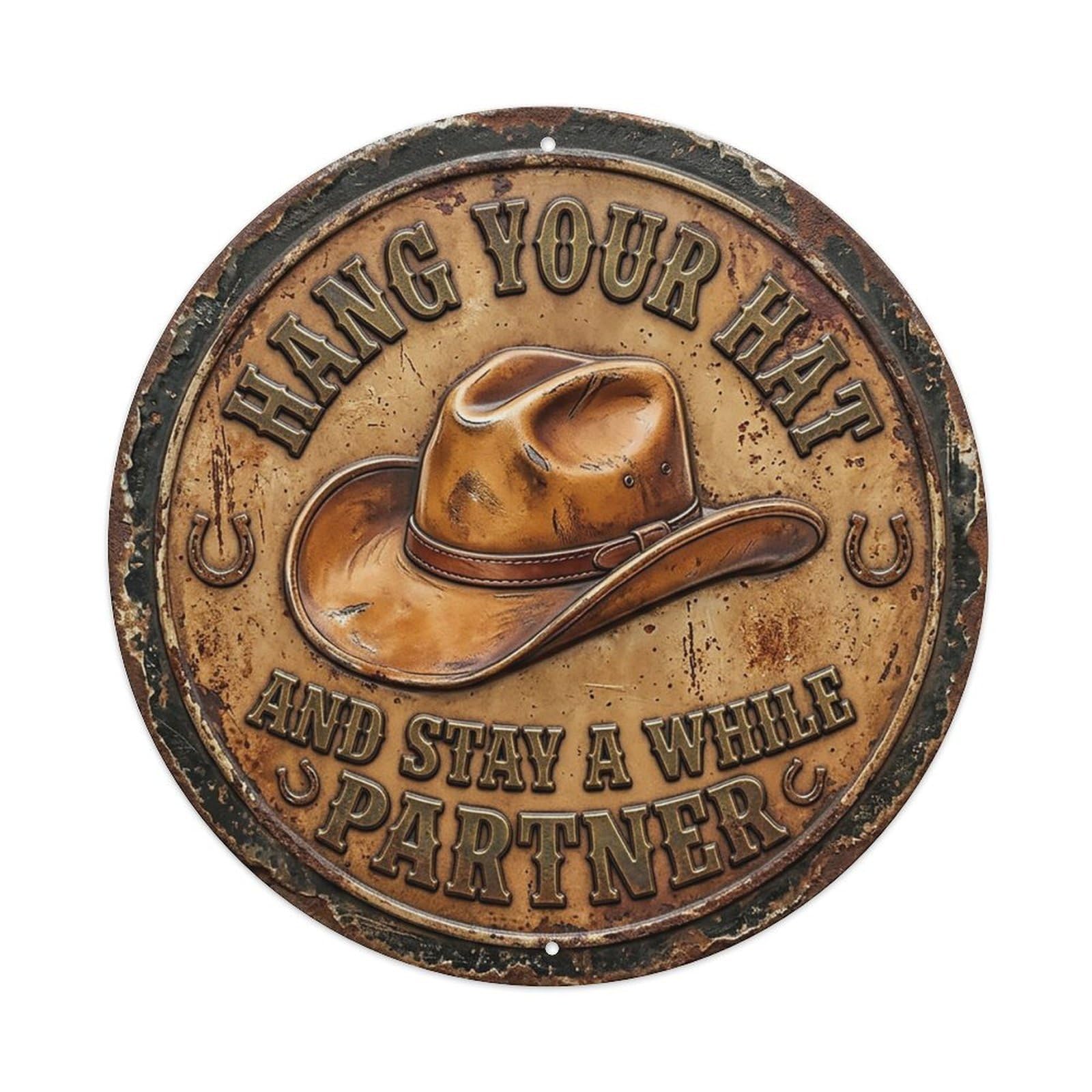 Cowboy Hat Western Entryway Metal Tin Sign