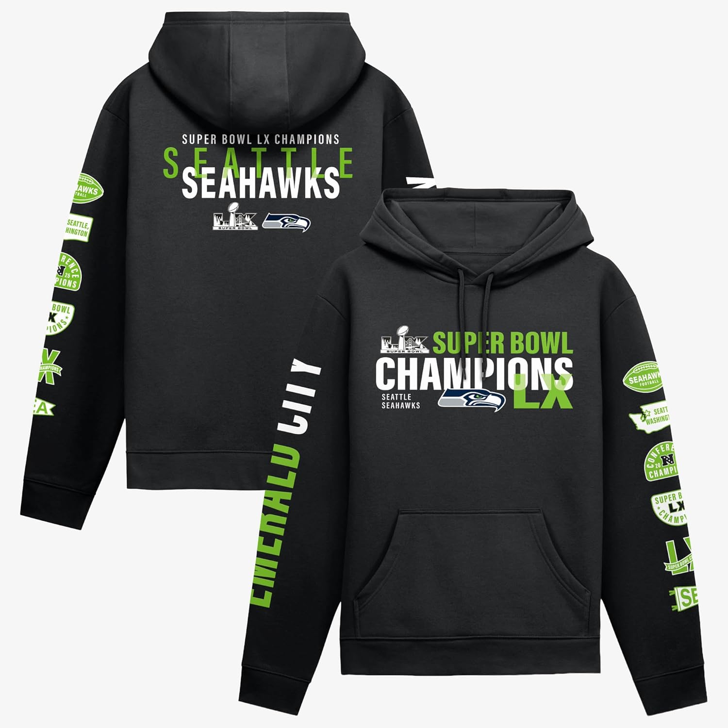 Men's Black Seattle Seahawks Super Bowl LX Champions Four-Piece Hoodie