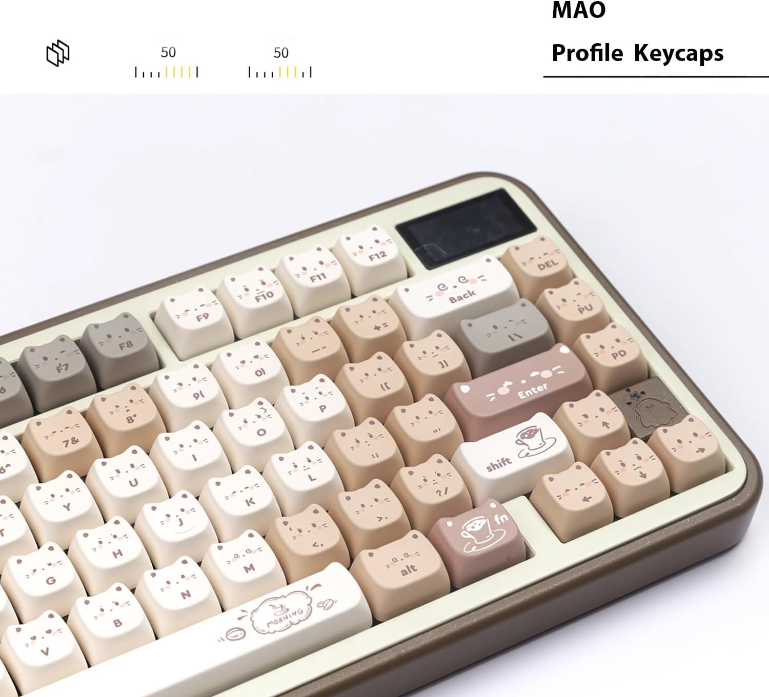 mintcaps 140keys PBT Keycaps Cute Brown Keycaps Dye-Sublimation Cat Keycap Mao Profile Custom Keycap for 61/64/68/78/84/87/96/98/104/108 Gateron MX Swithes Mechanical Keyboards