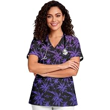 PinUp Angel Women's Cute Graphic Scrub Tops V-Neck Short Sleeve Nursing Shirt with Front Pockets for Daily Work Use