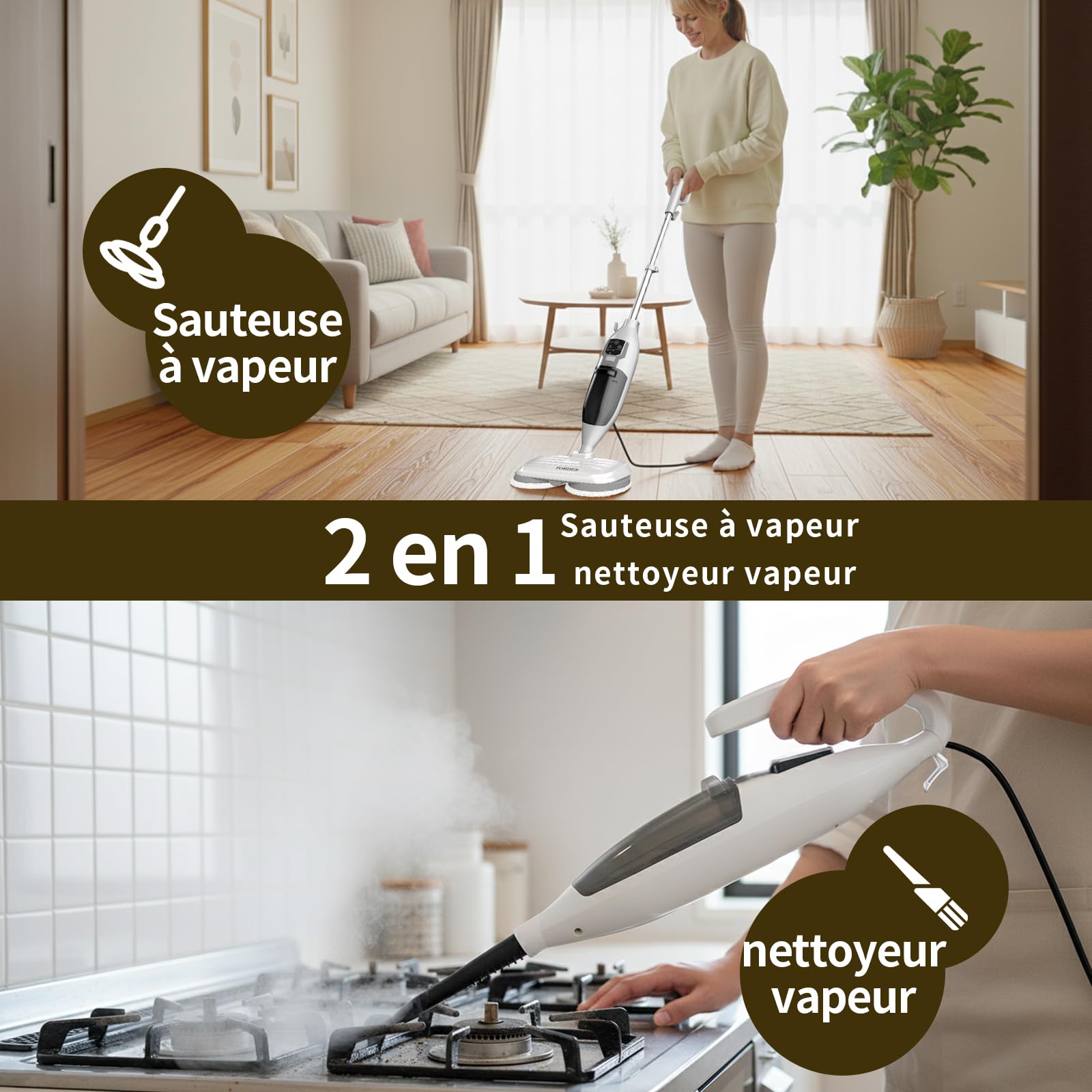 Balai À Vapeur Pour Sols Durs, Nettoyage En Profondeur, 4 Tampons Lavables Bois, Stratifié, Vinyle, Carrelage, Marbre, Nettoyeur Portable Multifonction