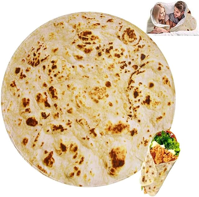 GZGZADMC Burrito Tortilla Blanket, Perfectly Round Novelty Food Wrap Blanket Creative Food Flour Throw, Gifts for Mum, Comfort Wearable Blanket for Bed & Sofa