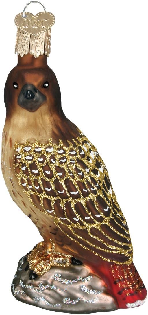 Old World Christmas Red-Tailed Hawk Glass Blown Ornament for Christmas Tree, Handcrafted Holiday Decoration, Bird Watcher Collection