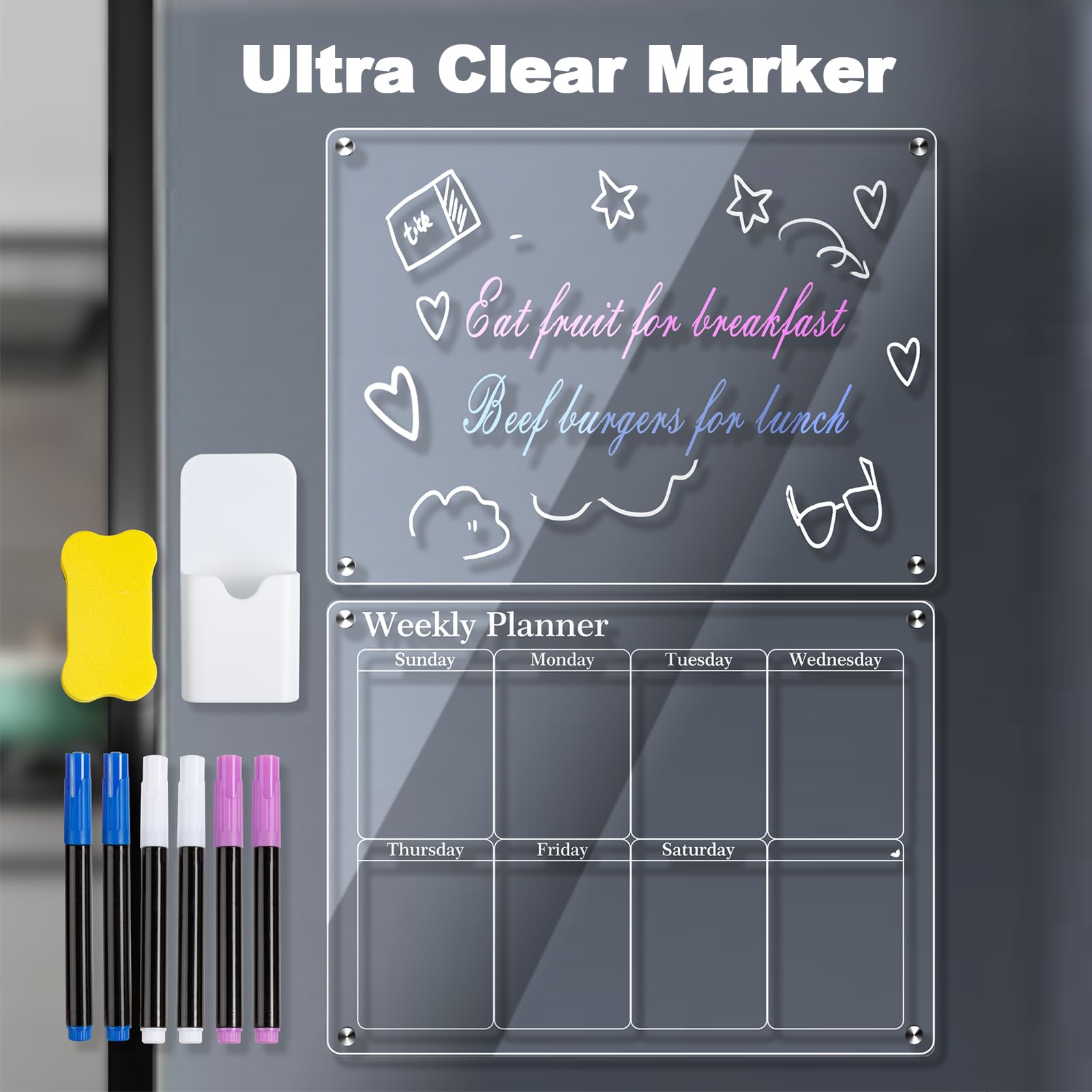 Gro es Acryl Magnet Whiteboard f r K hlschrank extra starker Halt ultra klarer Marker leicht abwischbar ideal Familien Kalender Merkzettel f r K che