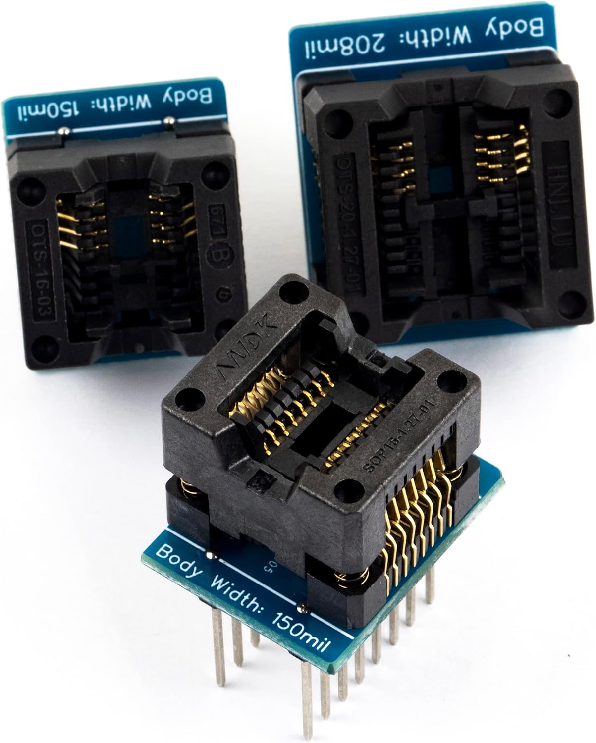 3pcs Programmer Adapter Socket Kit SOP8 to DIP8 150mil 200-208mil and SOP16 to DIP16 IC Test Socket (Sop8 150mil*1+200mil*1+Sop16 150mil*1)