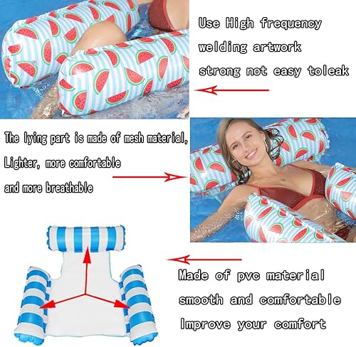 Miniatura 5 de Paquete de 2 tumbonas de agua para piscina, flotador inflable para piscina, multiusos, hamaca de piscina y hamaca de agua flotadores para adultos