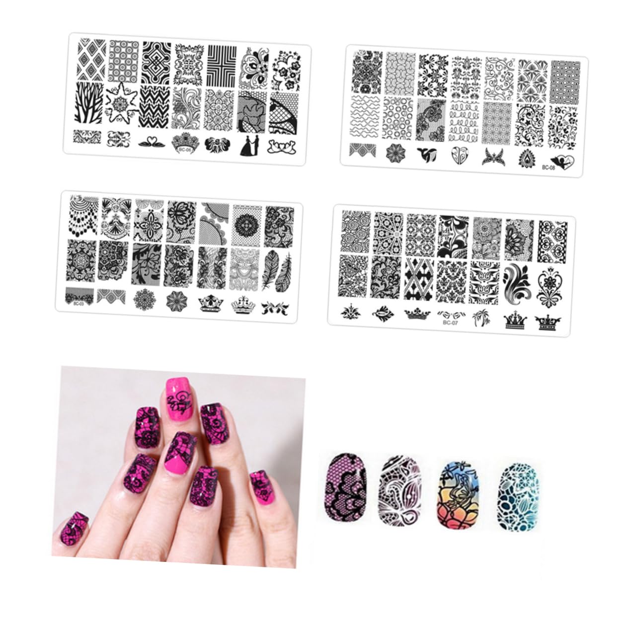 FRCOLOR 12pezzi Template Per Stamping Unghie Nail Art Design Elaborati Per Manicure e Pedicure Facile Usare Unghie