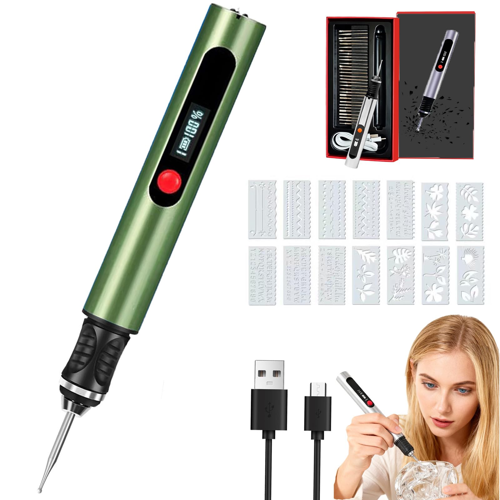 Penna Incisore zengraver, Portatile Senza Fili Engraving Pen, Include 30 Punte e 16 Stencil, Penna per Incisione Incidere Oltre 50 Superfici, Adatta ai Principianti, Ricaricabile (PINK Penna Incisore zengraver, Portatile Senza Fili Engraving Pen, Include 30 Punte e 16 Stencil, Penna per Incisione Incidere Oltre 50 Superfici, Adatta ai Principianti, Ricaricabile (PINK