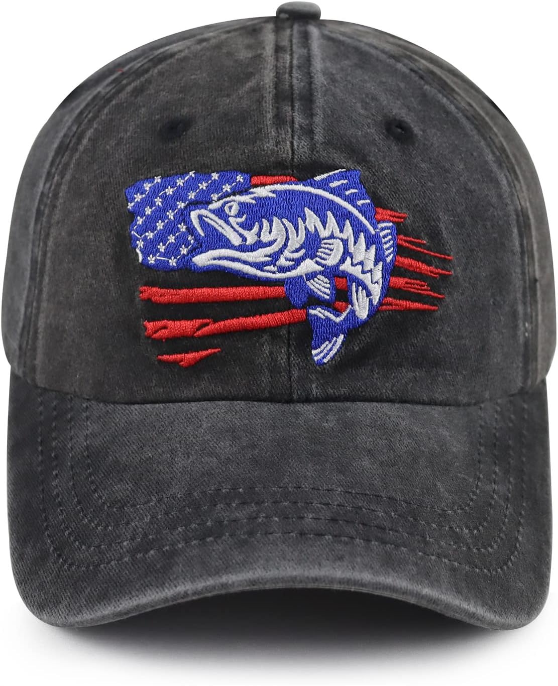 Embroidered American Flag Fish Hats for Men Women, Funny Adjustable Outdoor Hunting Baseball Caps