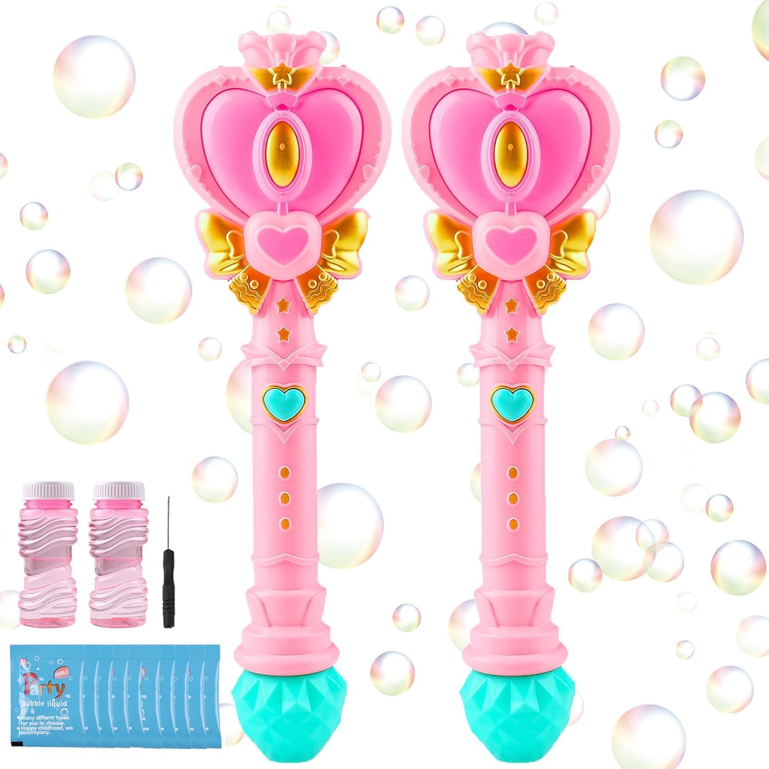 2 Pack Bubble Wand for Kids Princess Heart Bubble Machine Blower Maker Wands Easter Basket Stuffers Outdoor Toys Gifts for 3 4 5 6 7 8 Years Old Toddlers Little Girls