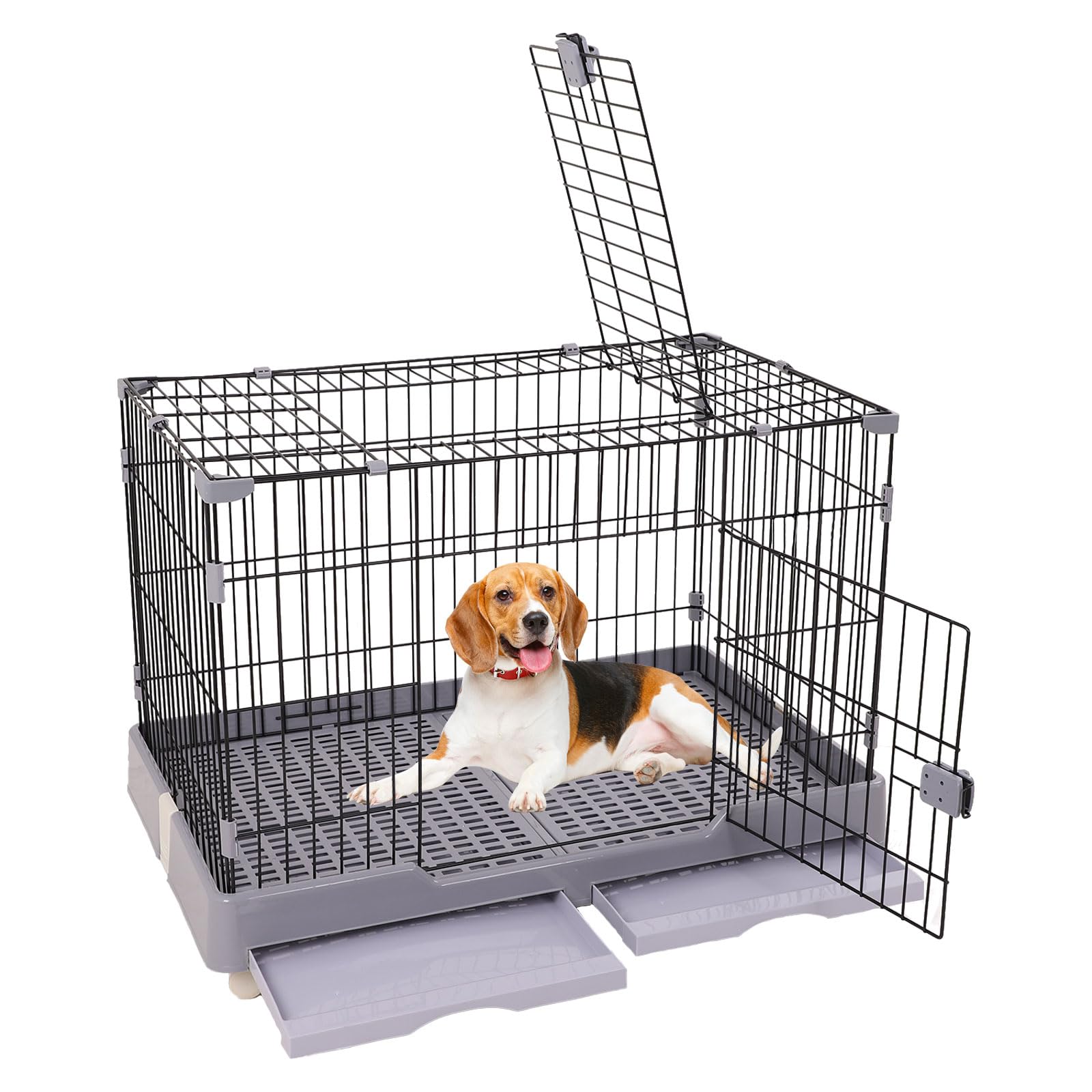 Picture of 30 Inches Detachable Cat Dog Crate with 360° Rotating Casters, Pet ...