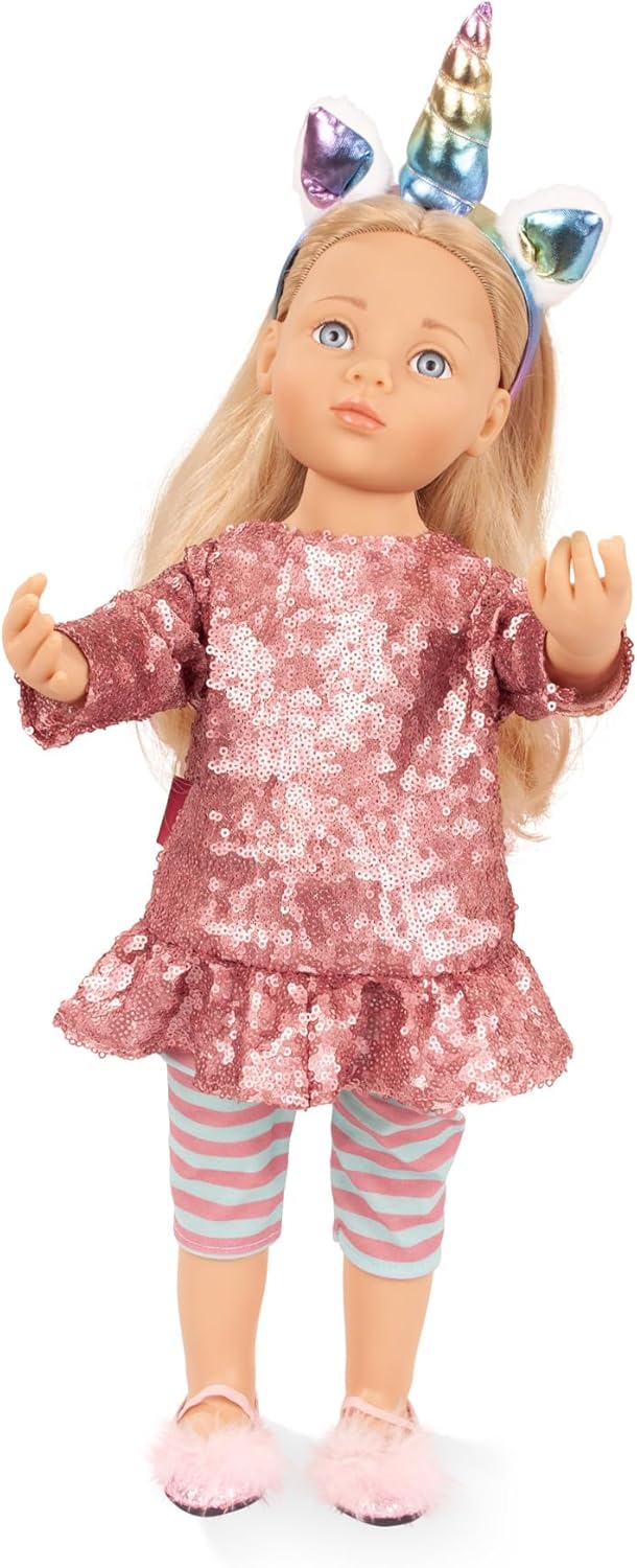 Gotz: Happy Kidz: Anna Unicorn - 19.5" Standing Poseable Doll, Pink Sequin Dress, Unicorn Headband, Blonde Hair, Hard Body, Collectible Toy, Kids 3+