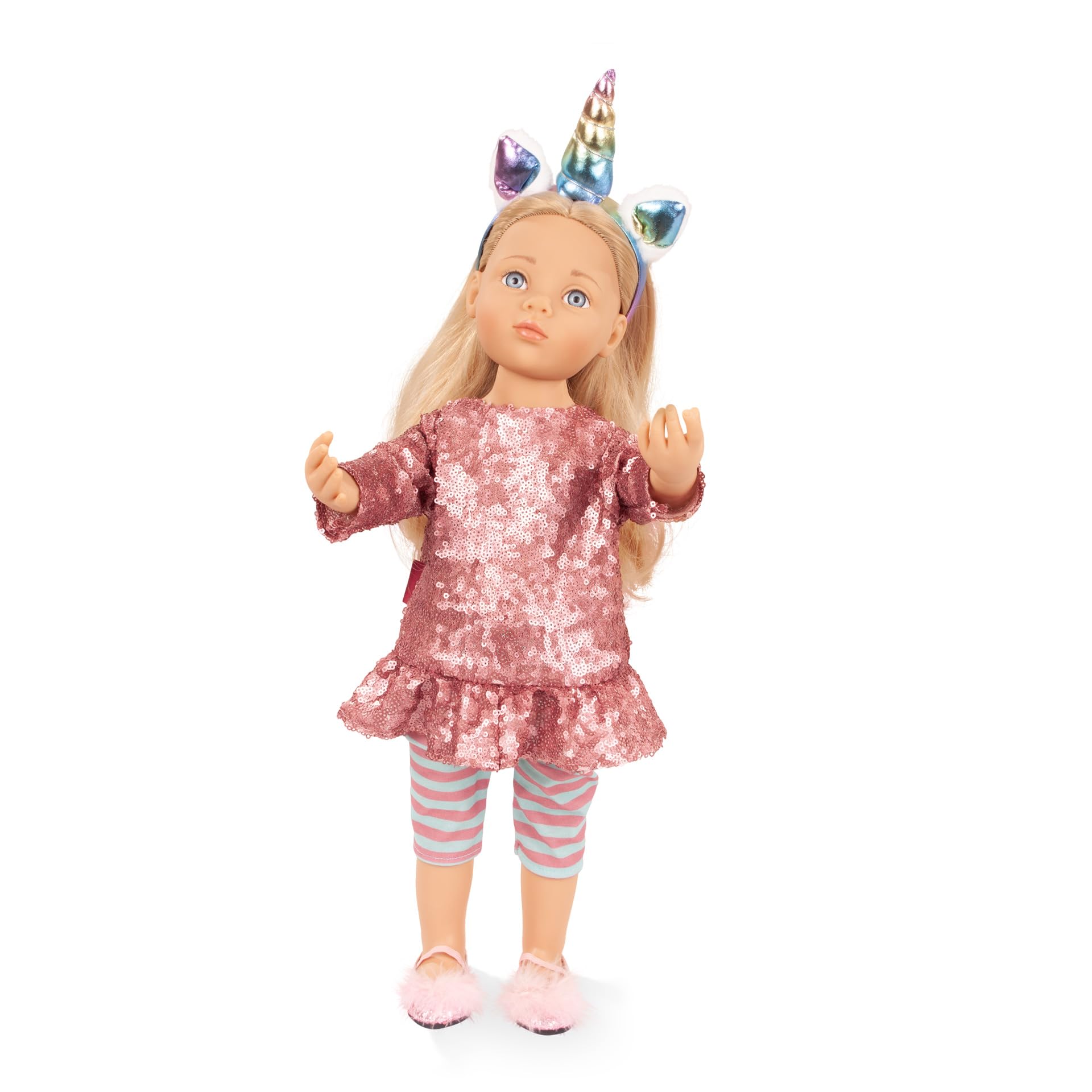 Götz 2666009 Happy Kidz Anna Einhorn Puppe 50 cm Multigelenk-Stehpuppe | 6-tlg, für Kinder ab 3 Jahren, blonde Haare, blaue Augen, 9 Gelenke, posierbar, frisierbar, Vinylhartkörper