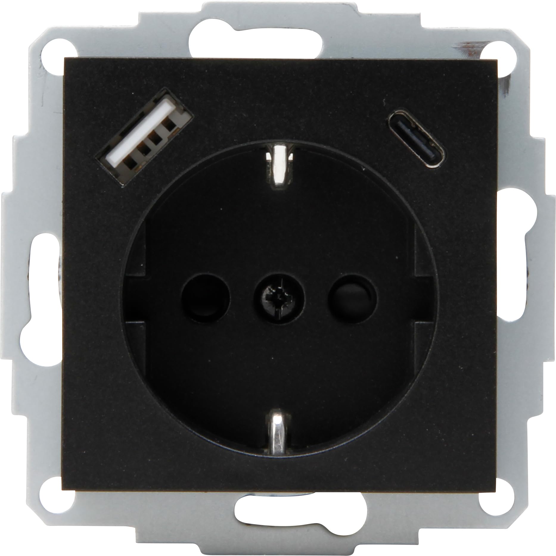 Kopp HK07 - Unterputz-Schutzkontakt Steckdose, USB A/C, Ausgangsstrom Ladebuchsen max. 3A, 5V, 55x55mm Abdeckungen,Nennstrom 16A, Bemessungsspannung 250V~, Farbe: schwarz matt