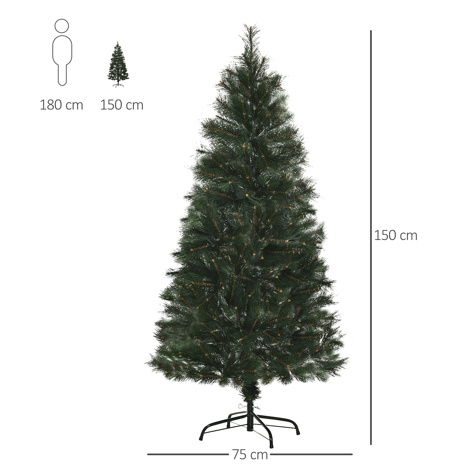 HOMCOM Árbol de Navidad 150 cm Artificial 219 Agujas PVC Ignífugo Verde