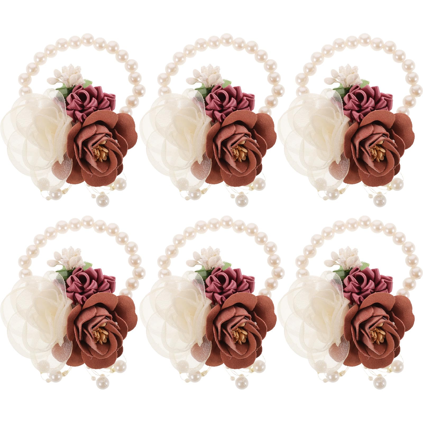 Bracelets de poignet en fleurs artificielles lot de 6 en tissu et plastique pour mariage