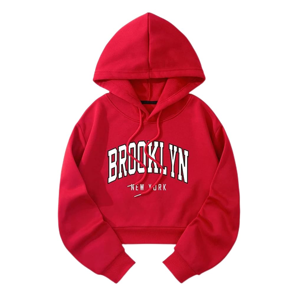 ChezMax Brooklyn Letter Graphic Cropped Hoodies Aesthetic