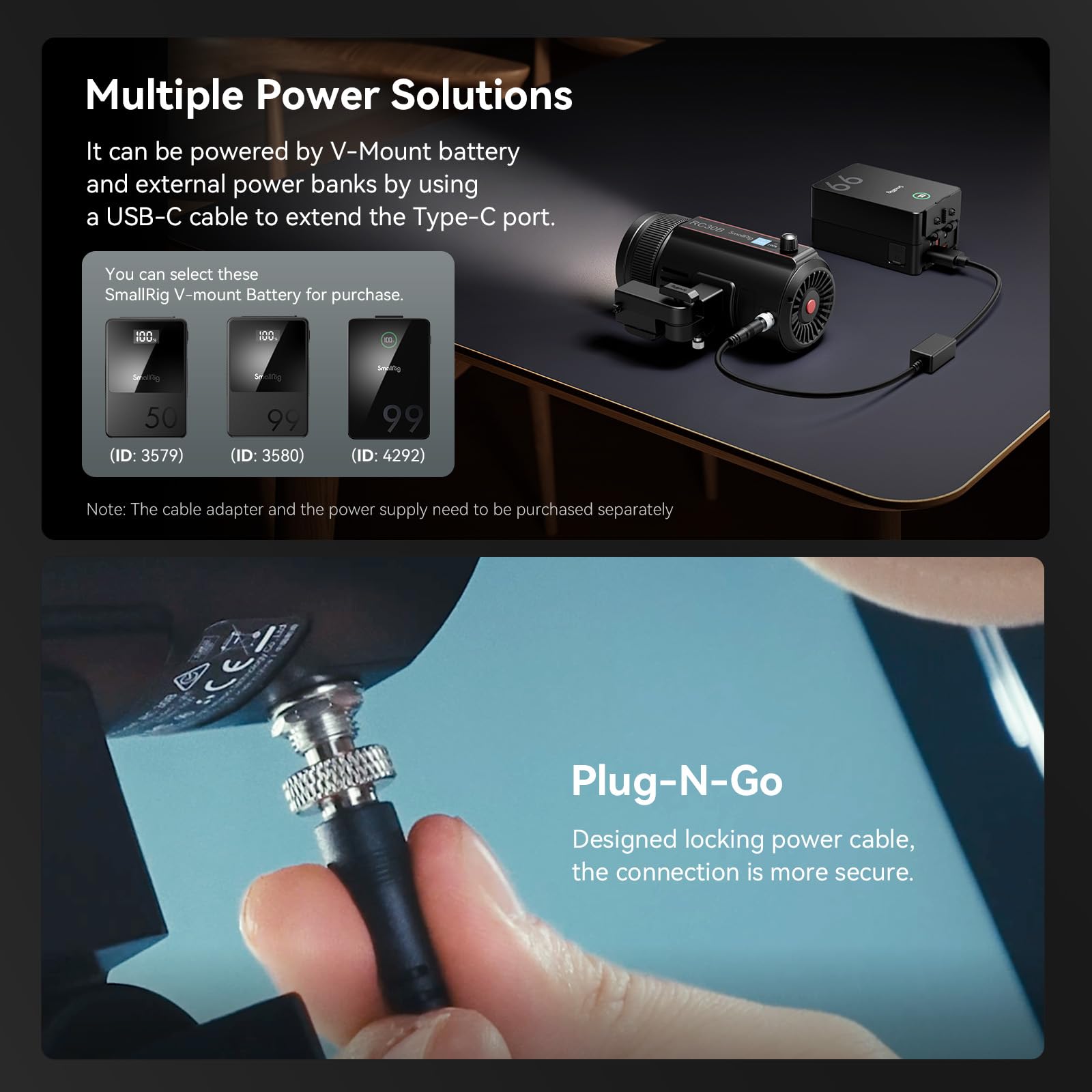 SMALLRIG RC 30B COB Luz de Vídeo, 30W Luz de Vídeo Bicolor CCT 2700K-6500K, 10900 Lux@1m, Ángulo Ajustable de 15°- 60°, CRI 96+, TLCI 96+, Iluminación Trasera Dura para Fotografía - 4280