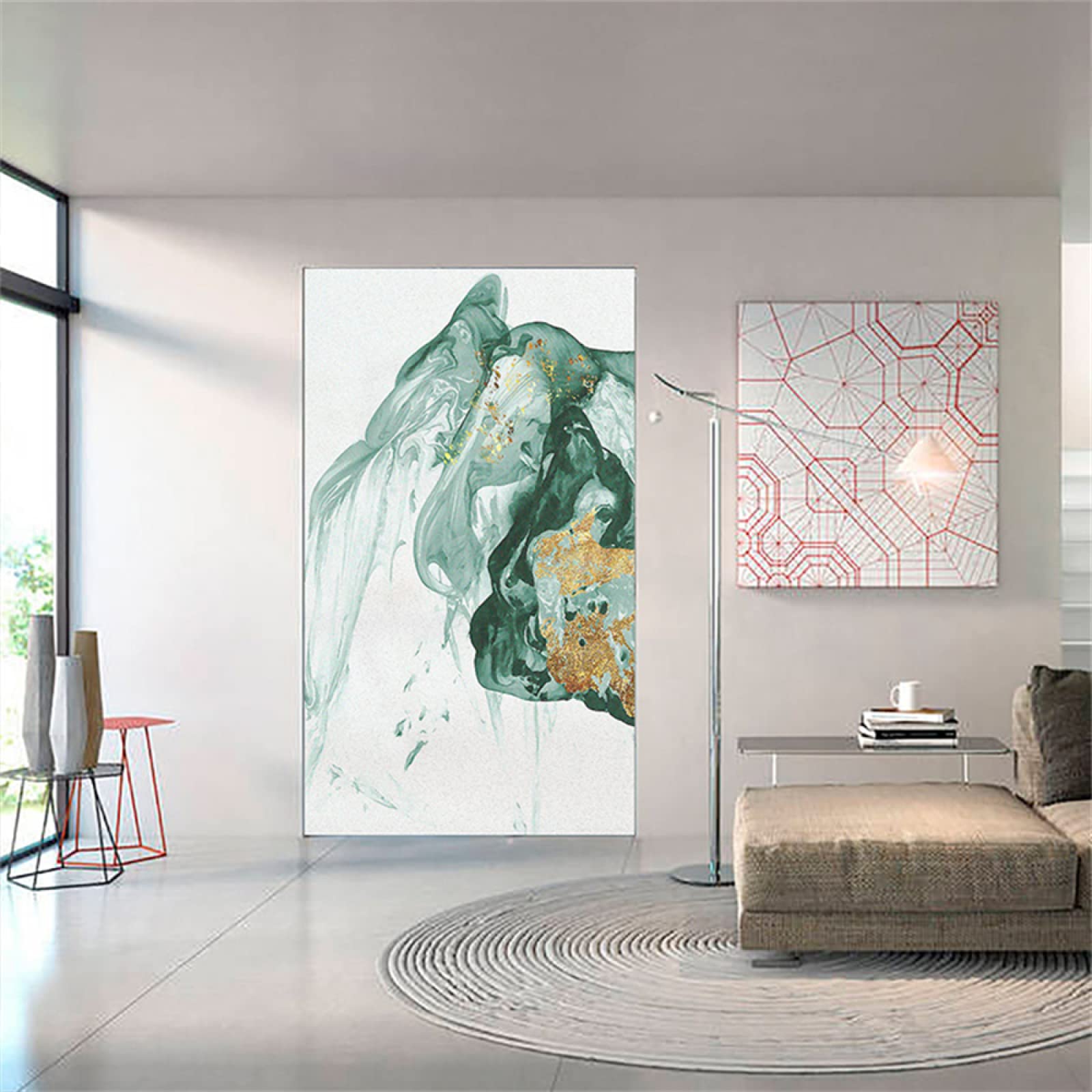 Pellicola per vetri oscurante,Pellicola privacy finestre,anti-peeping,Autoadesive,Anti-UV,astrazione verde ,Ideale per Ufficio Camera da Letto Sala(90cmx200cm)