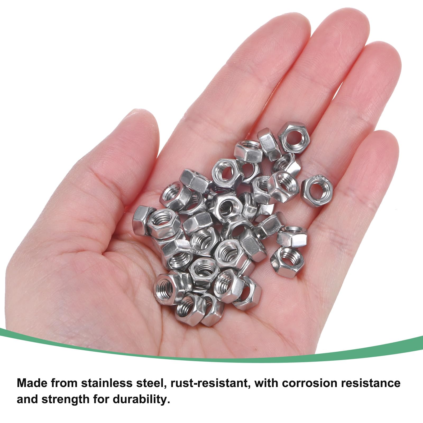 M METERXITY 100-Pack Metric Hex Nuts M5 x 0.8mm Thread Stainless Steel Hexagon Nut Hex Nut Metric Nuts for Machinery/Automotive/Repair/Industrial - Image 2