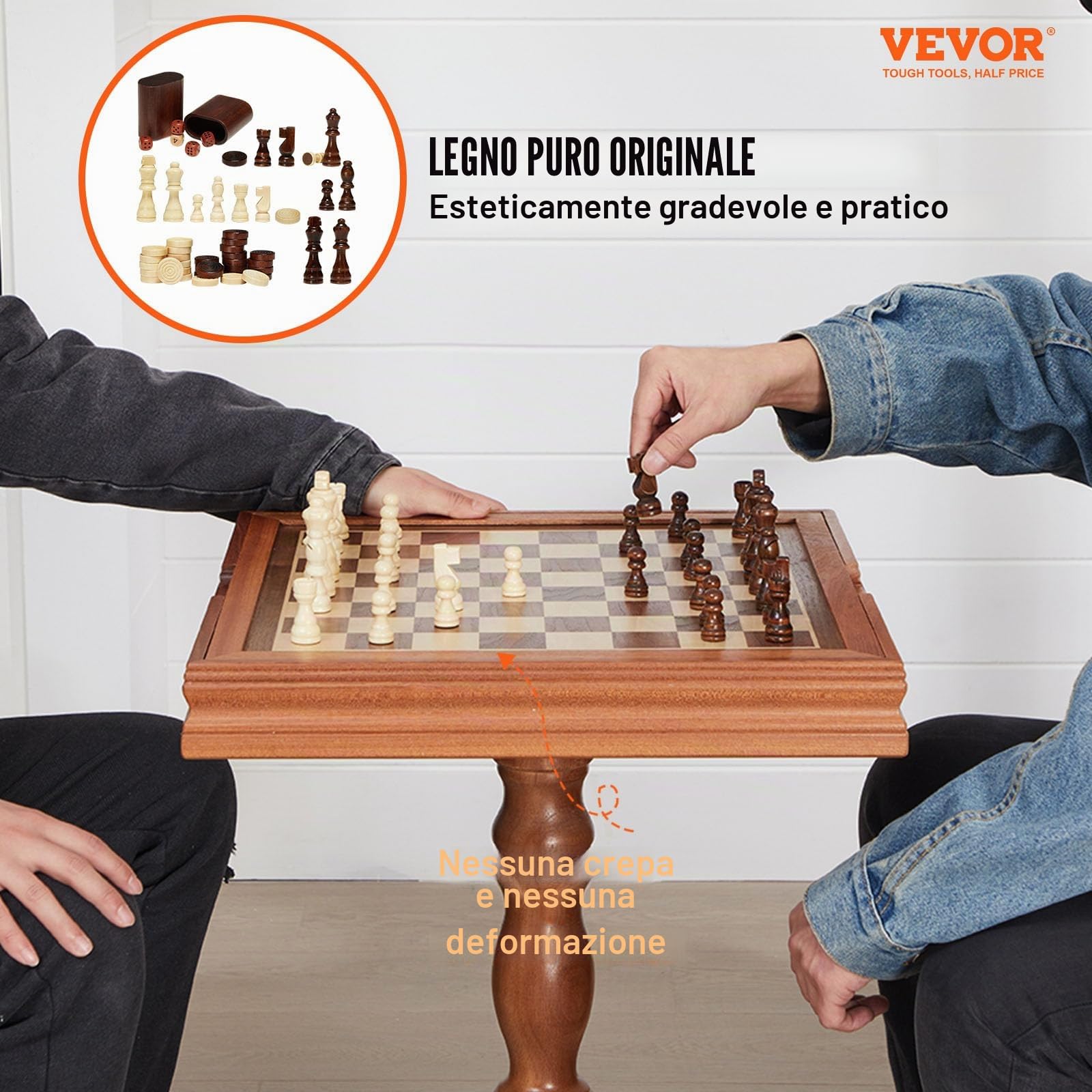VEVOR Set da tavolo per backgammon dama 3 in 1, tavolo da scacchi in legno premium da 18 pollici, set di mobili da tavolo da gioco combinato deluxe, set di scacchi regalo per giochi da tavolo