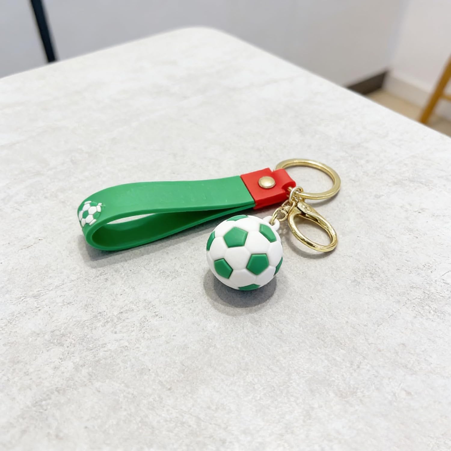 Soccer Ball Keychain with Stylish Strap 3D Silicone Football Bag Charms Keychain Perfect for Sports Fans Gifts (Green)