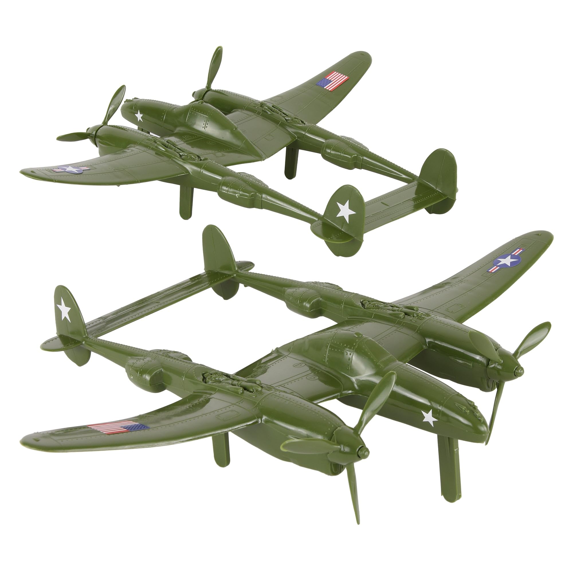 Tim Mee Toy TimMee WW2 P-38 Lightning Fighter Plane - 2pc OD Green Plastic Army Men Aircraft