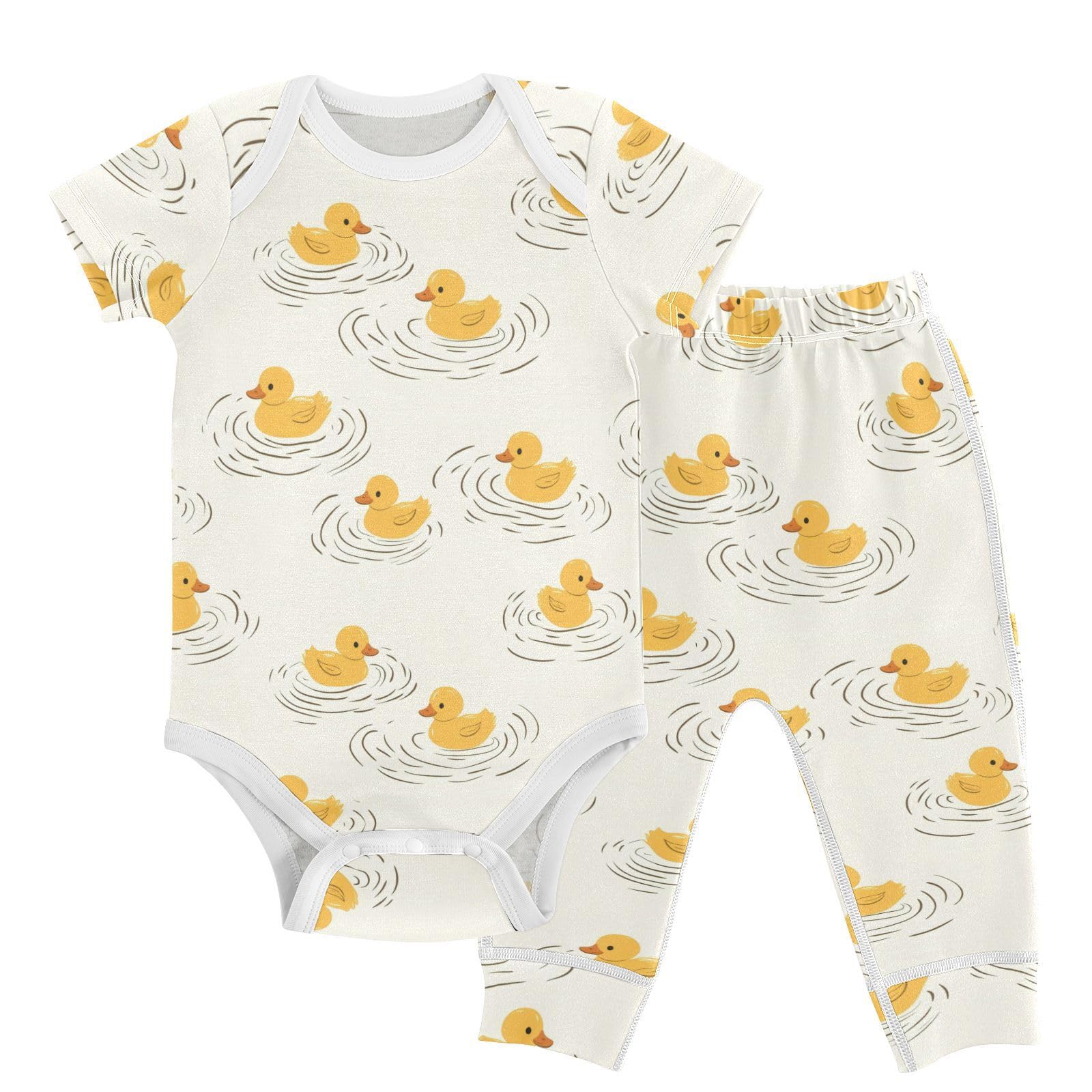 vvfelixl Cute Yellow Rubber Duck Baby Layette Sets,Baby Bodysuits Set Unisex Short Sleeve Babys Pants Sets 9-12M