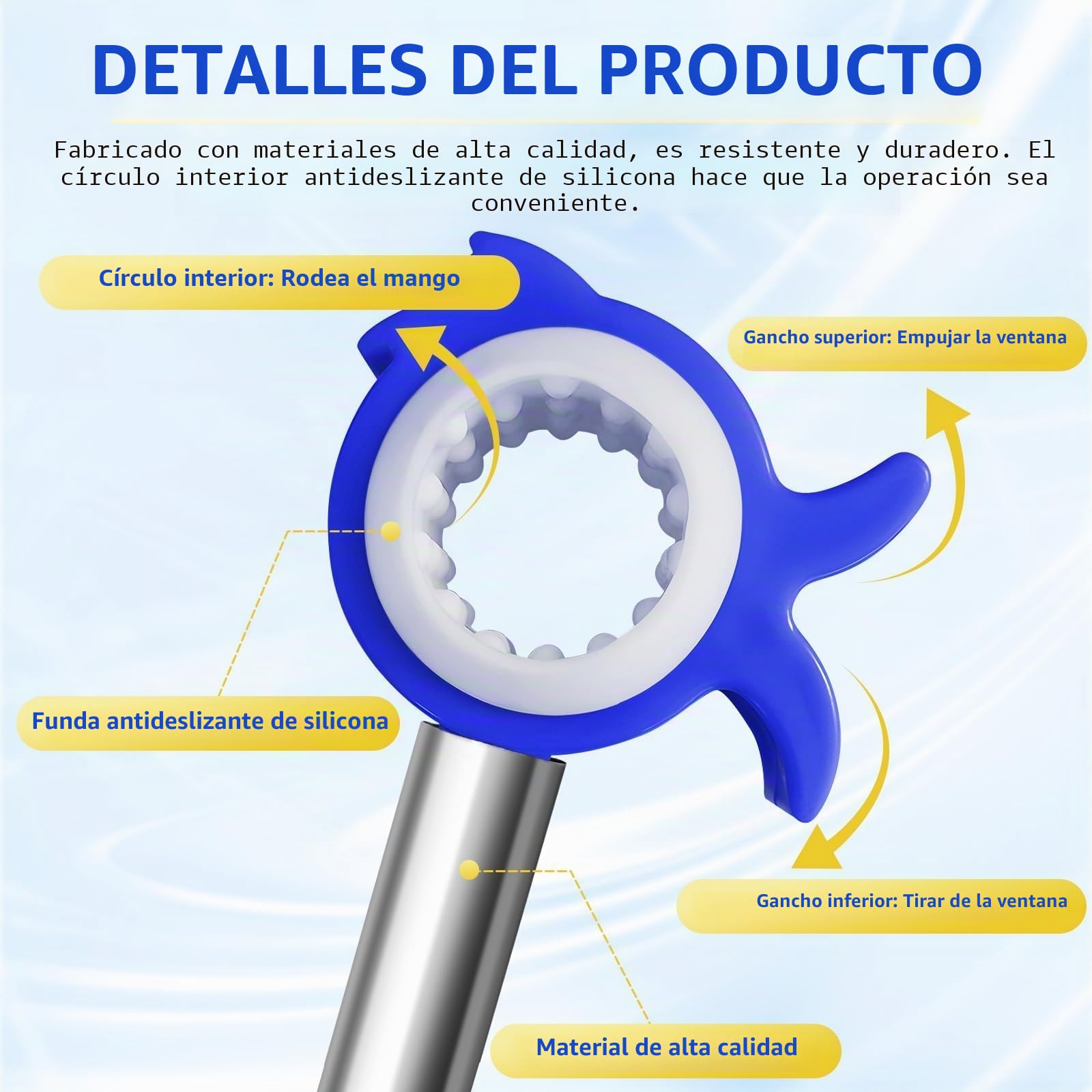 Tubo de extensión con gancho para ventana de tejado, 110 cm, acero inoxidable, compatible con Velux, para manipular ventanas y persianas de difícil acceso