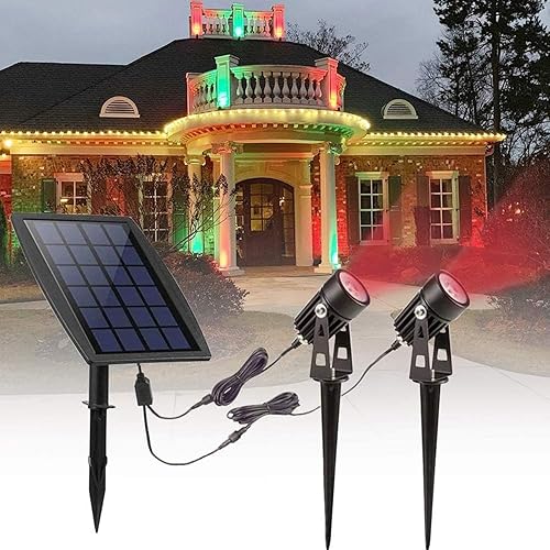 DLLT - Focos solares LED para paisaje, focos solares de 2 W, impermeables IP65, cable de 9.8 pies, luces solares 2 en 1, luces solares de