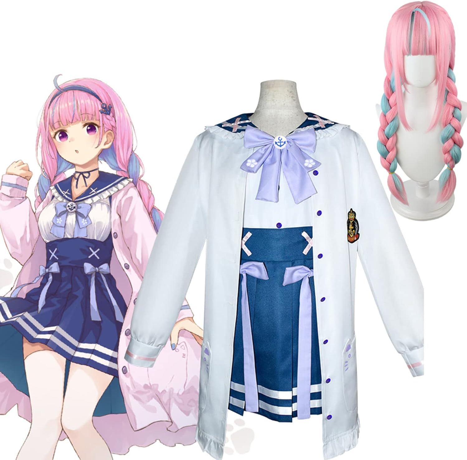美品】定価4：フルセット！ホロライブ 湊あくあ 通常衣装+ウイッグ-