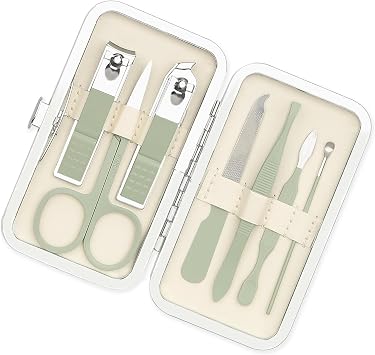 Nail Clippers Manicure Set Nail Tools Pedicure Supplies Fingernail Clippers for Women Easter Basket Stuffers Toenail Set Manicure Kit Fingernail Clipper 8 in 1 Pedicure Tools Green Leather Case