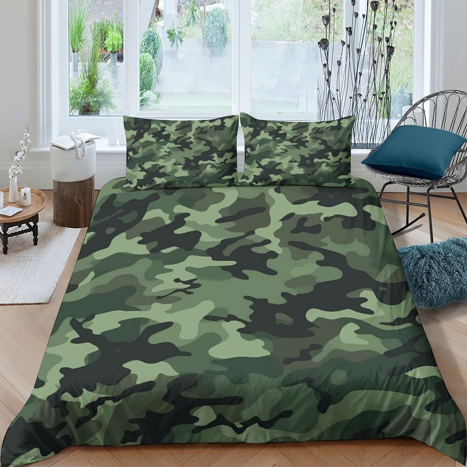Ctjqhvkz Style-3 3D Printed Camouflage Fitted Sheet Microfiber Soft Breathable Woodland Mattress Cover For Bedroom Dorm Decor Single（135X200cm）