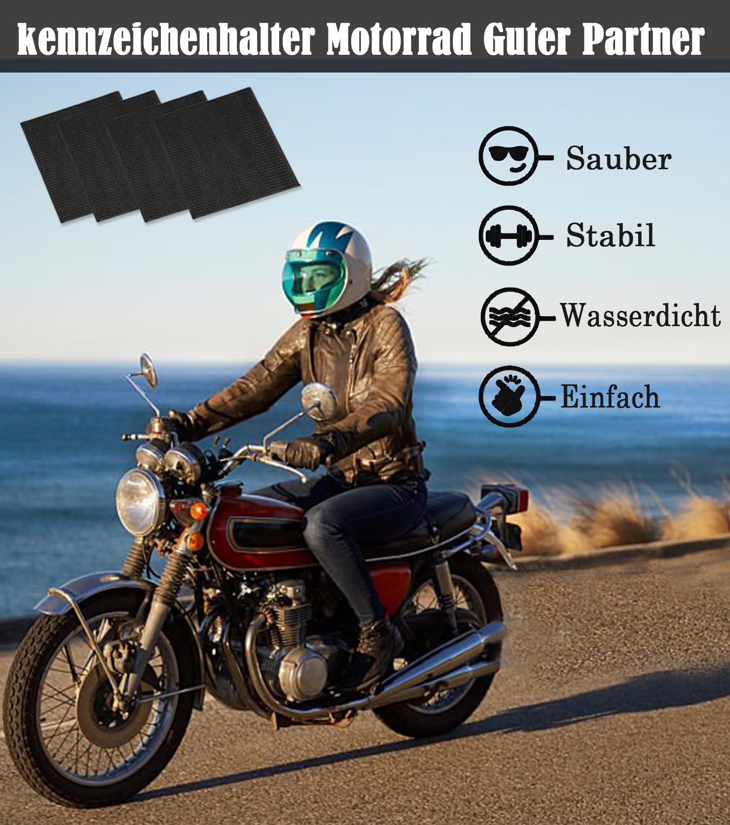 2 zestawy uchwytów do tablic rejestracyjnych motocykli, 180 x 200 mm, rzep do tablic rejestracyjnych motocykli, samoprzylepny rzep przeciwpadowy