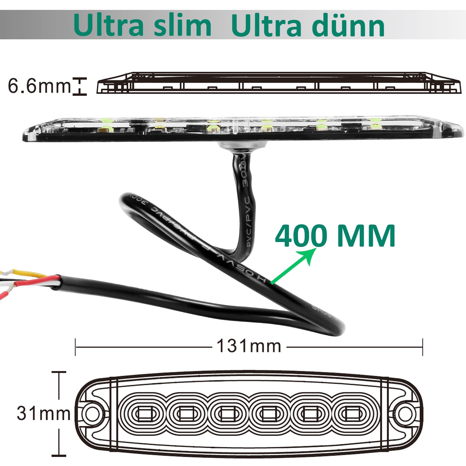 2pz Blu Pericolo Lampeggiante Luce Stroboscopica Mini Emergenza Barra Luminosa led 12v24v per Auto,Luce di Attenzione 6leds,Flash Anteriore di Emergenza per Caravan Trattore Griglia Veicolo