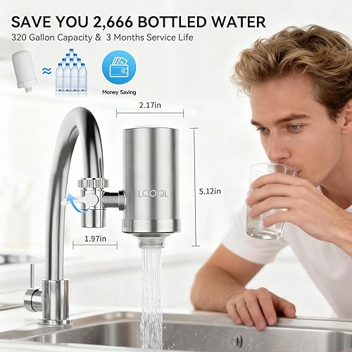 Miniatura 7 de Filtro de agua para grifo de fregadero, purificador de agua de acero inoxidable 304 para fregadero de cocina, reduce PFAS, plomo, cloro y