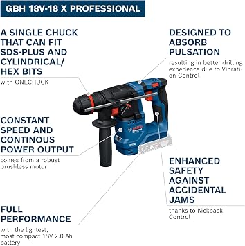 Bosch Professional 18V System Cordless Rotary Hammer GBH 18V-18 X (One Chuck, 2X GBA 5.0Ah, GAL 18V-40, GDE 24)