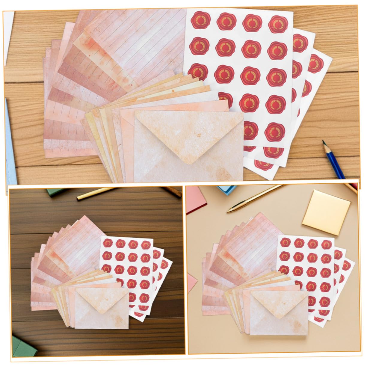 100 Sätze Vintage Briefpapier Umschlag Set Liniert Retro Design Schreibpapier mit Umschlägen und Stickern für Handgeschriebene Briefe Grußkarten Besondere Anlässe
