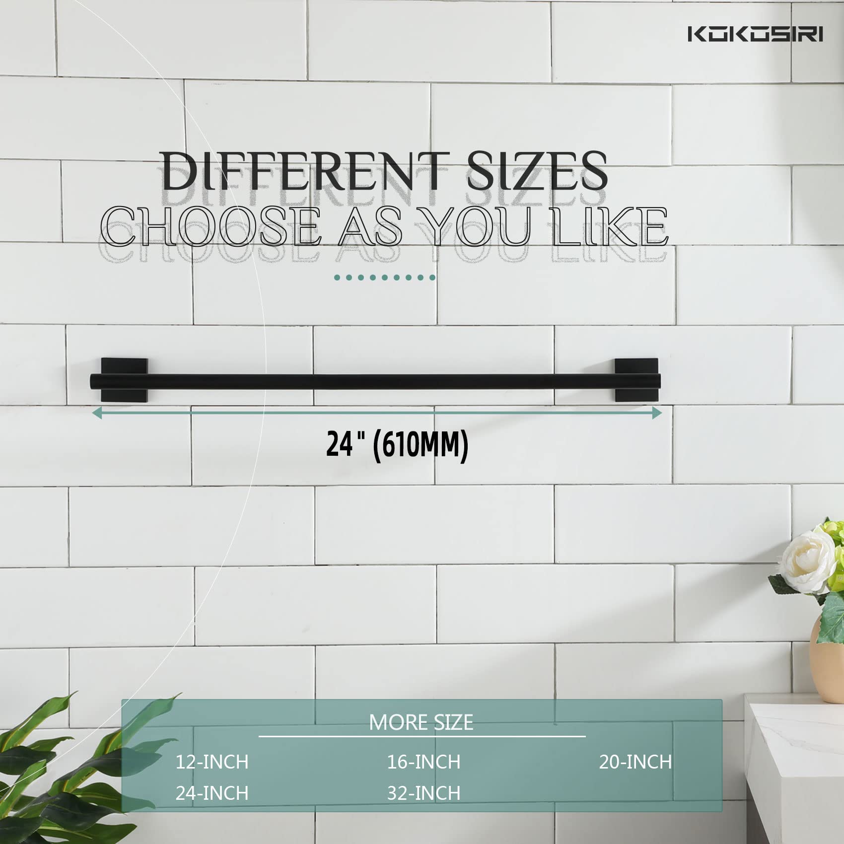 KOKOSIRI B4005BK-L24-P2 Toalleros de barra, negro mate, 61 cm, soporte para toallas de baño para pared del aseo, acero inoxidable, para cocina o armario, juego de 2