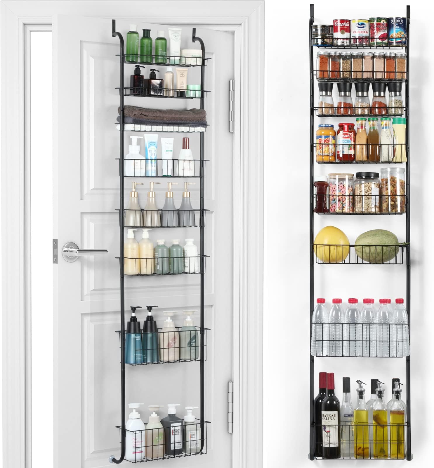 melos Over The Door Pantry Organizer Rack, 8-Tier Heavy-Duty Metal Back Of Door Shelf Organizer, Over The Door Hanging Spice Rack With 8 Baskets - Cans, Spice, Storage, Closet, Bathroom, Kitchen
