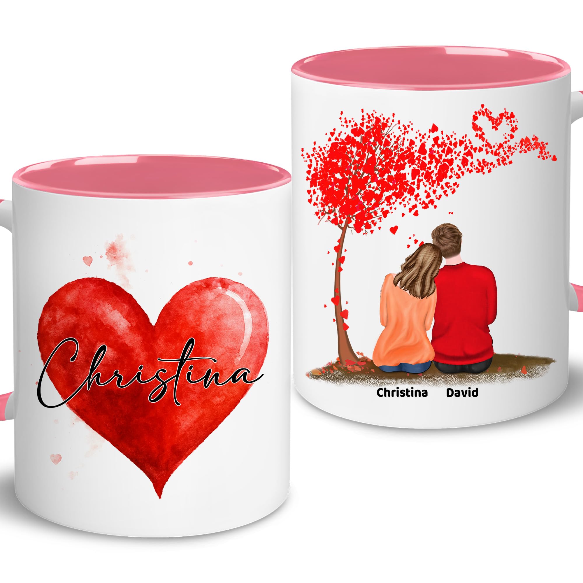 VUNVUT86 Personalized Valentine's Day Couple Mug - Valentine, Anniversary Mug For Partners - Custom Heart Name Coffee Cup For Husband, Wife, Boyfriend, Girlfriend - Wedding Anniversary Celebration